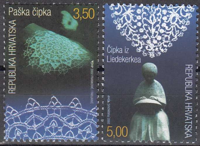 Hrvatska 2002 Michel 619 - 620 Neuf ** Cote (2006) 2.40 Euro La dentelle emission avec la Belgique