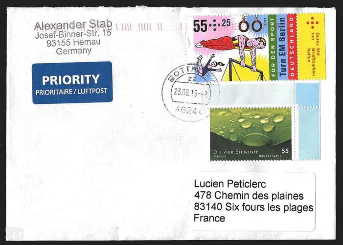 Allemagne RFA - timbres  Y&T n° 2852 - 2857 (o) sur lettre prioritaire