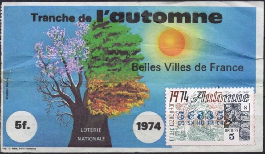 BL21 - Billet de Loterie Nationale 1974 - Belles villes de France - Tranche de l'automne - Légers pl