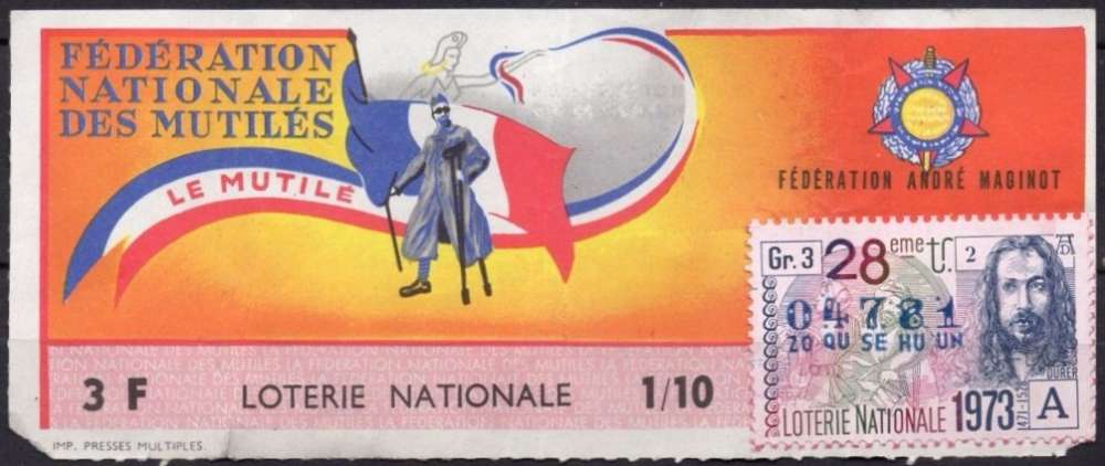 BL11 - Billet de Loterie Nationale 1973 - Le mutilé - Légers plis
