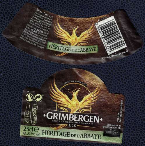 Lot 2 Étiquettes Bière Beer Labels Bière Grimbergen Héritage de l'Abbaye