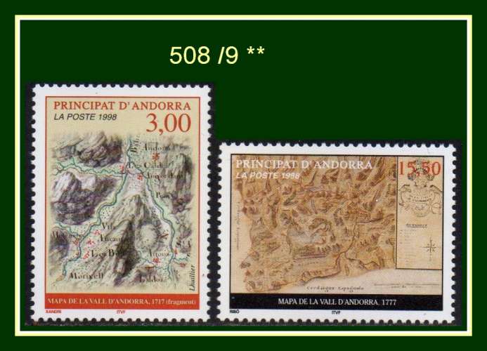 Andorre N° 508 509 ** (cote 13 €) cartes 1998