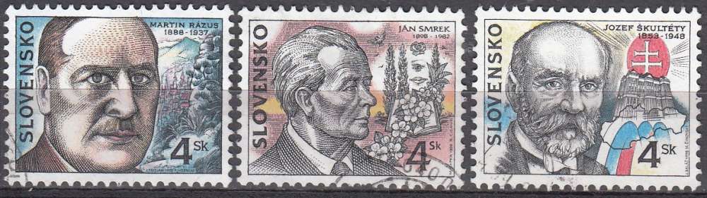 Slovensko 1998 Michel 302 - 304 O Cote (2009) 0.60 € Hommes célèbres Cachet rond