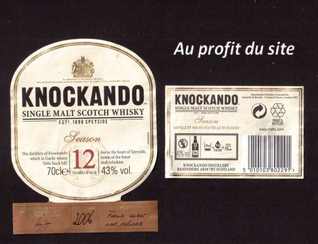 Au profit du site Scotland Knockando single malt whisky 12 years of age   43 % vol -  70 cl e