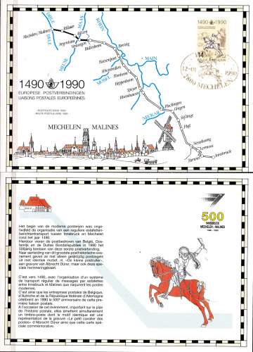 Belgique 1990 COB HK2350 O Cote (2016) 12.50 Euro 500ème anniversaire de la première liaison postale
