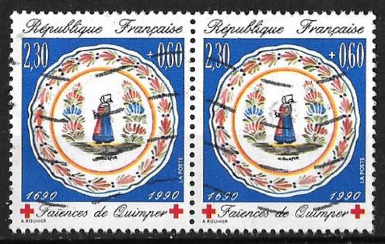 France 1990 - Y&T 2646 (o) - Croix Rouge - Faïences de Quimper