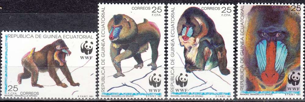 Guinea Ecuatorial 1991 Michel 1731 - 1734 Neuf ** Cote (2002) 7.20 € WWF Mandrill
