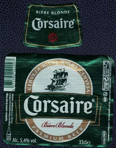 Lot 2 Étiquettes Bière Beer Labels Corsaire bière blonde Guadeloupe