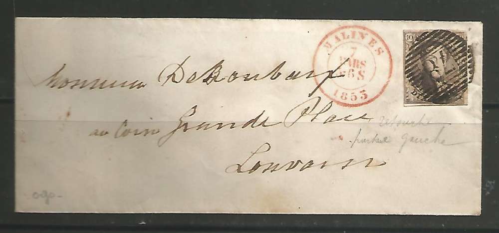 Belgique - 1853 - Tp n° 6 sur enveloppe Oblitéré