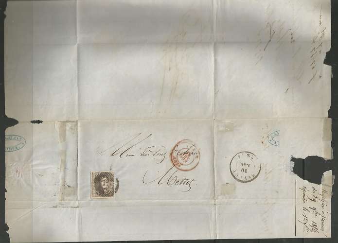 Belgique - 1856 - Tp n° 6A sur Pli Oblitéré