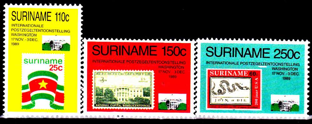 Surinam 1168 / 70 World Stamp Expo 89