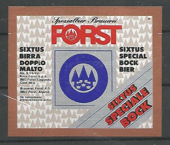 Etiquette de Bière - Italie - Birra Forst Sixtus Spéciale Bock - Lugano - 33 cl  - Neuf **