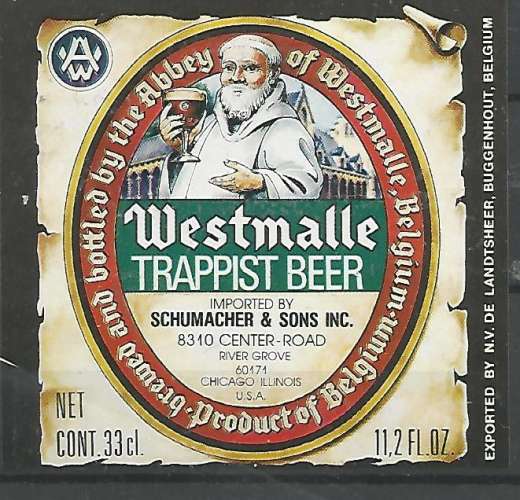 Etiquette de Bière - Belgique - Westmalle Trappist Beer - 33 cl - Etiquette d'Export Chicago - Neuve