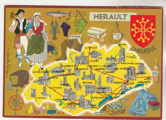 cpm Hérault carte géographique (  blason  )  par Françoise Dague