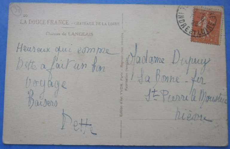 37-LANGEAIS chateau , circulée en 1928 , 2 scans