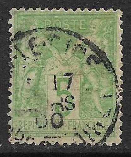 FRANCE 1898 YT 102 oblitéré - Type Sage N sous B - 5c vert-jaune 