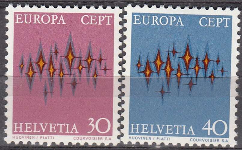 Helvetia 1972 Michel 969 - 970 Neuf ** Cote (2017) 1.25 Euro Europa CEPT Etoiles