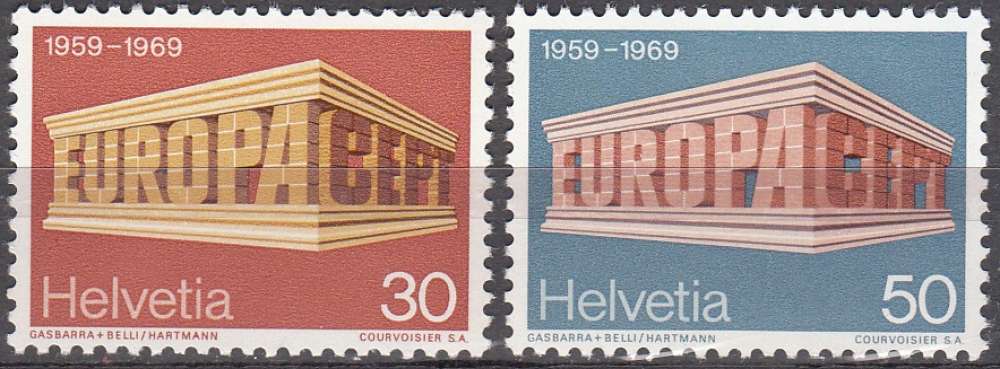 Helvetia 1969 Michel 900 - 901 Neuf ** Cote (2017) 1.25 Euro Europa CEPT Temple