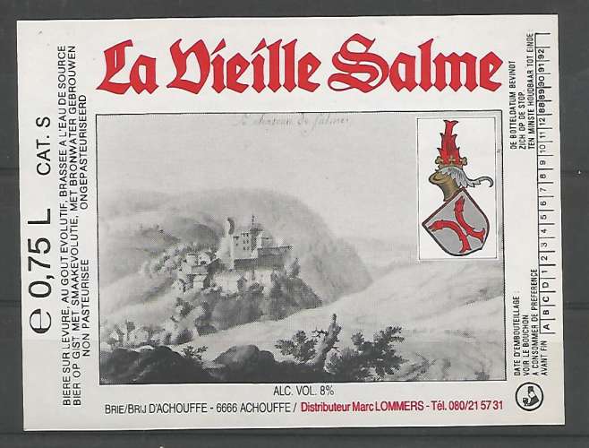 Etiquette de Bière - Belgique - La Vieille Salme - 75 cl - Brie d'Achouffe - Neuve