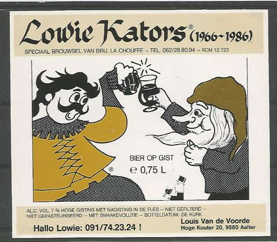 Etiquette de Bière - Belgique - Lowie Kators (1966 - 1986) - 75 cl - Brie d'Achouffe - Neuve