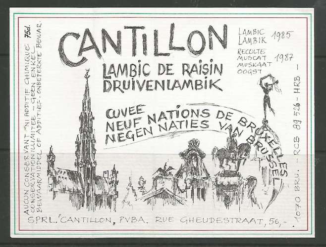 Etiquette de Bière - Belgique - Lambic de Raisin - Brie Cantillon - 75 cl - Neuve