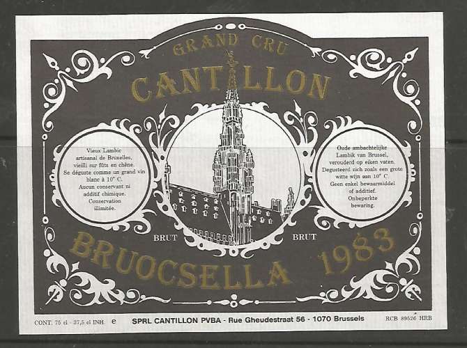 Etiquette de Bière - Belgique - Grand Cru Cantillon Bruocella 1983 - Brie Cantillon - Neuve