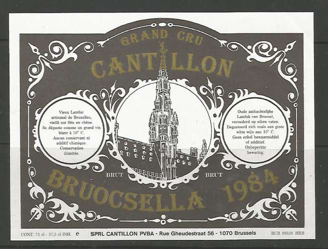 Etiquette de Bière - Belgique - Grand Cru Cantillon Bruocella 1984 - Brie Cantillon - Neuve