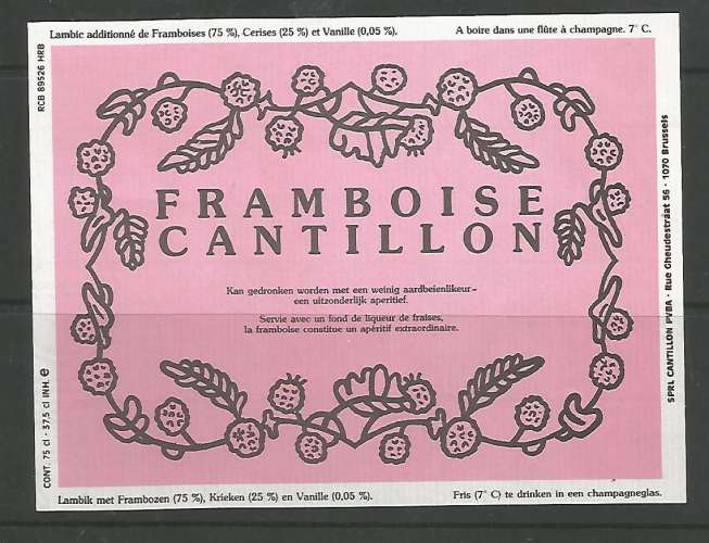 Etiquette de Bière - Belgique - Framboise - 37.5 / 75 cl - Brie Cantillon - Neuve