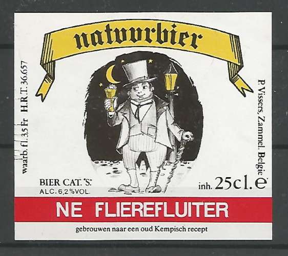 Etiquette de Bière - Belgique - Natuurbier Ne Flierefluiter - 25 cl - Brie P. Vissers - Neuve