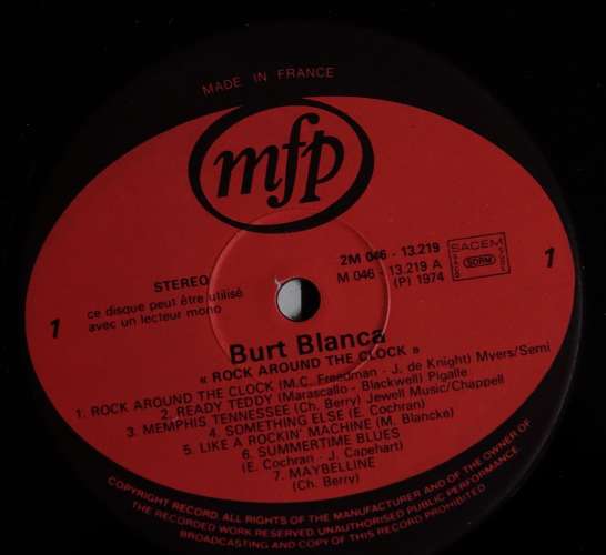 1974 France Vinyl  LP album stereo Burt Blanca ock around the clock MFP 2M 046-13219