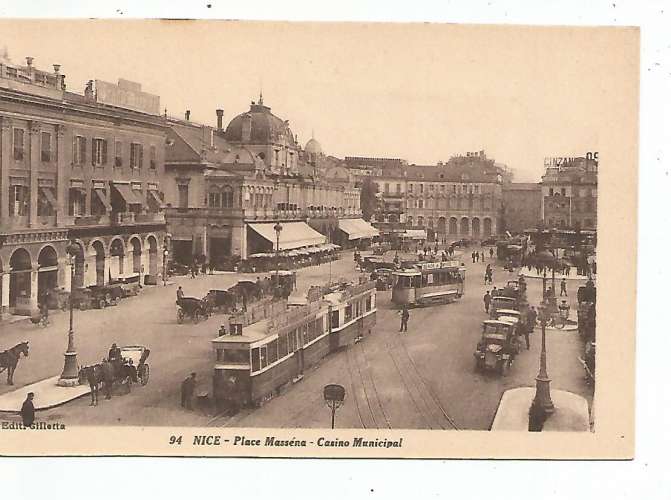 cpa nice (06) tramway, la station place massena, animée