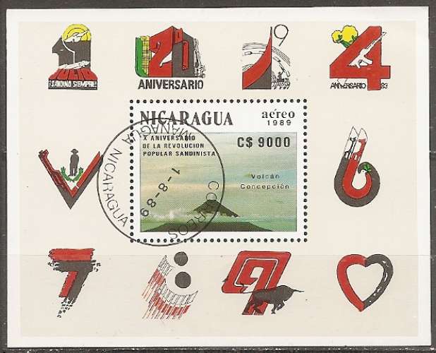  nicaragua ... bloc n° 195  obliteré ... 1990