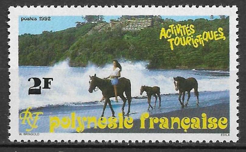 France Polynésie 1992 Y&T 400 neuf sans charnière - Promenade à cheval (scan dos)