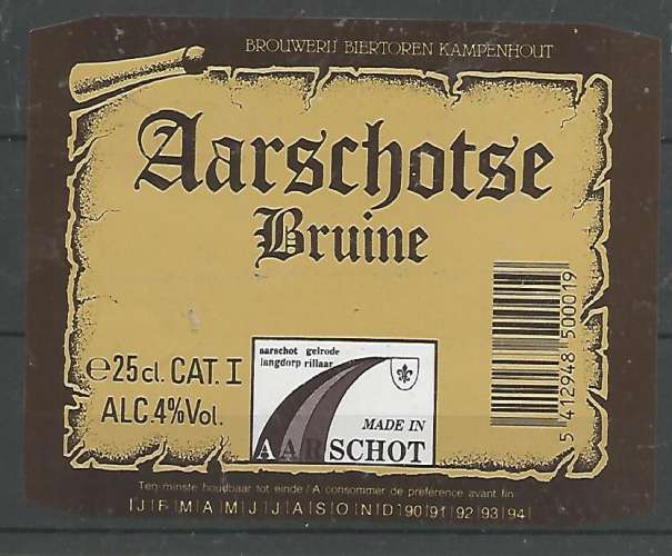 Etiquette de Bière - Belgique - Aarschotse Bruine - 25 cl - Brie Biertoren - Neuve