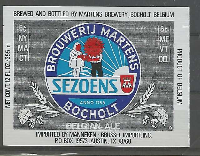 Etiquette de Bière - Belgique - Sezoens Belgian Ale - 25 cl - Brie Martens- Neuve