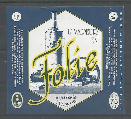 Etiquette de Bière - Belgique - L' Vapeur en Folie - 75 cl - Brie A Vapeur - Neuve