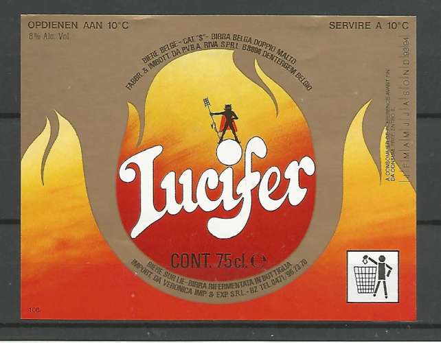 Etiquette de Bière - Belgique - Lucifer - 75 cl - Brie Riva - Neuve