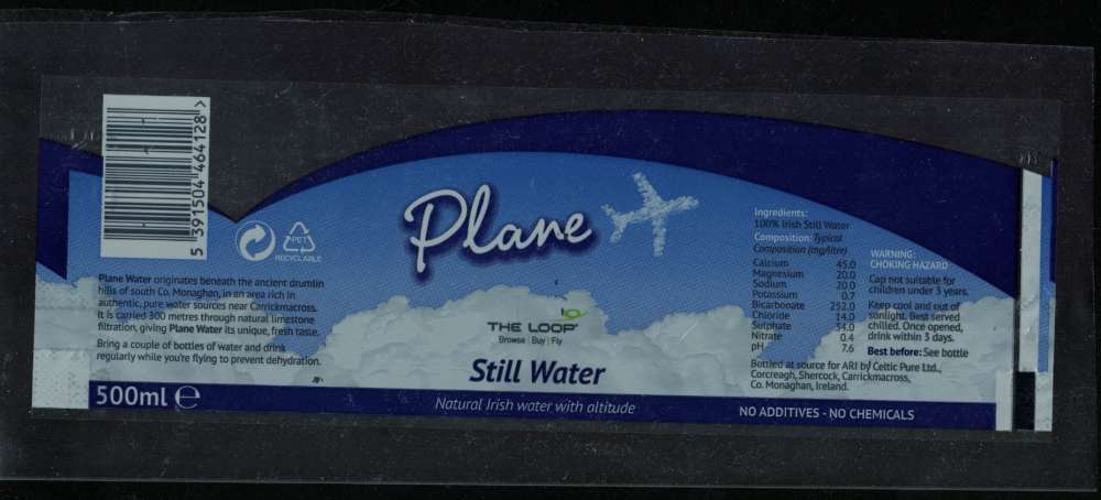Irlande Étiquette Eau Naturelle Plate Plane The Loop Natural Still Water