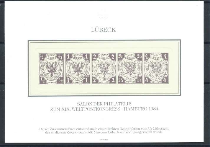 Allemagne - Réimpression d'un bloc de timbres-poste N°1/5 de Lübeck Neuf** (MNH) 1984 