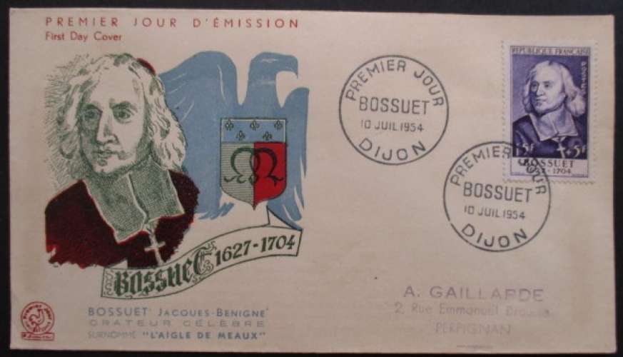 FRANCE FDC Bossuet 10-07-1954 Dijon