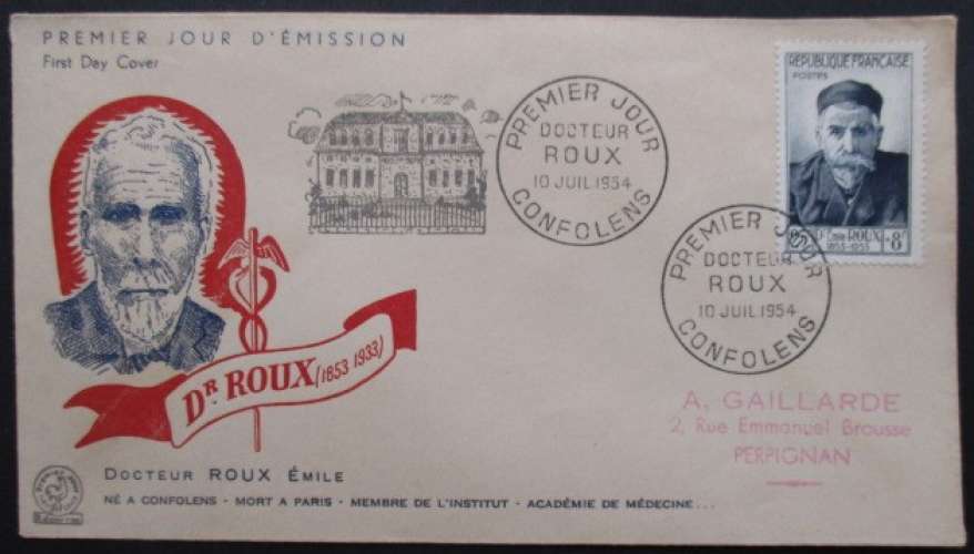 FRANCE FDC Emile Roux 10-07-1954 Confolens