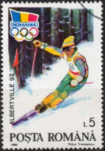 N402 - Y&T n° 3985 b - oblitéré -  JO Albertville - Ski alpin - 1992 - Roumanie