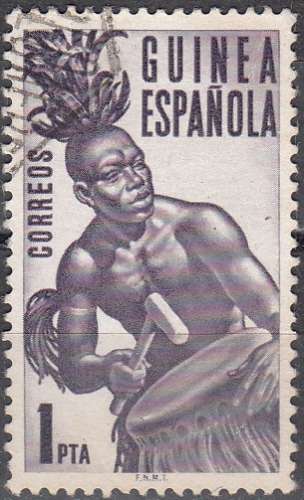 Guinea Española 1953 Michel 293 O Cote (2002) 0.40 Euro Tambour avec Tamtam Cachet rond