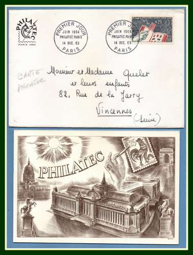 FDC Philatec 1964 N° 1403 + Carte Décaris cheval TP/TP