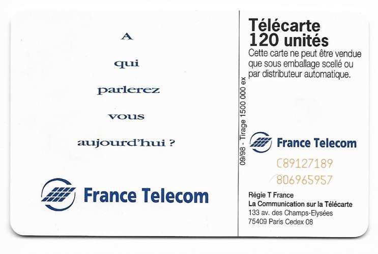 Télécarte 09/1998 - F918 - 120 U - SC7 st - Double numérotation rouge C89127189 et 806965957 - Bus h