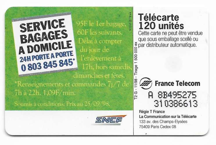 Télécarte 11/1998 - F928 - 120 U - SO3 st - Double numérotation A 8B495275 et 310386613 - La fin du 