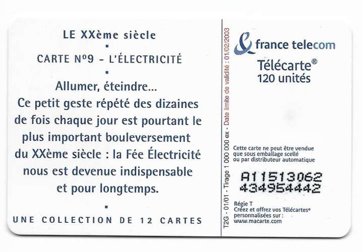 Télécarte 01/2001 - F1116 - 120 U - SO6 st - Double numérotation A11513062 et 434954442 - Electricit