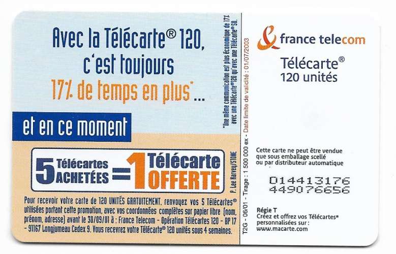 Télécarte 06/2001 - F1145 - 120 U - OB2 st - Double numérotation D14413176 et 449076656 - Plus de te