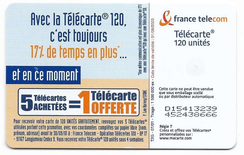 Télécarte 07/2001 - F1146 - 120 U - OB2 st - Double numérotation D15413239 et 452438666 - Plus de te