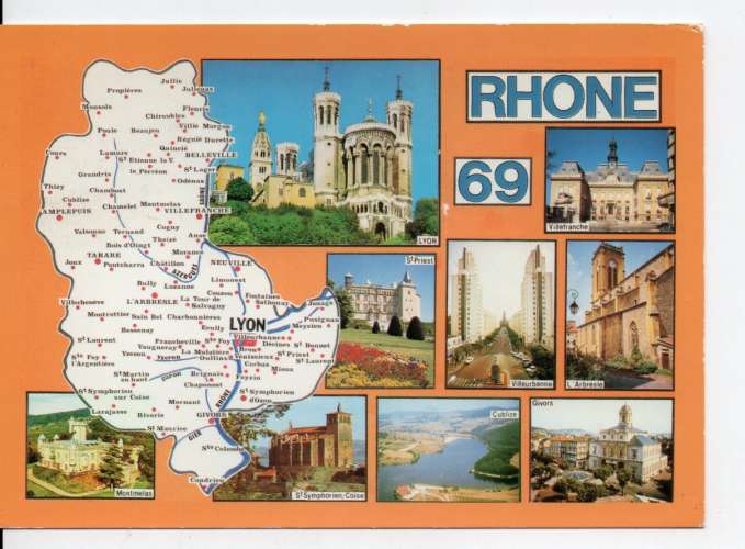 cpm carte géographique département rhone (69)